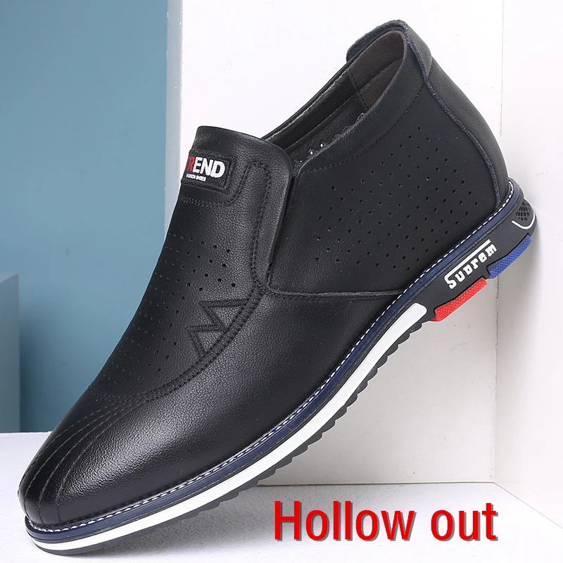 Misalwa/повседневные мужские кроссовки, увеличивающие рост, на 5 см, с вырезами, на лето/весну, из спилка; мужская обувь, увеличивающая рост; Роскошная обувь белого цвета - Цвет: Hollow Black 088-5