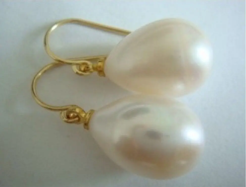 

free shipping 1337 natural Australian south sea white shell pearl earring 14K