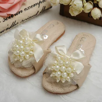 

Girls Slippers Sweet Princess Shoes Kids Slippers Famous Brand Pearls Flower Childrens Summer Shoes Open Toe Baby Slippers 24-37