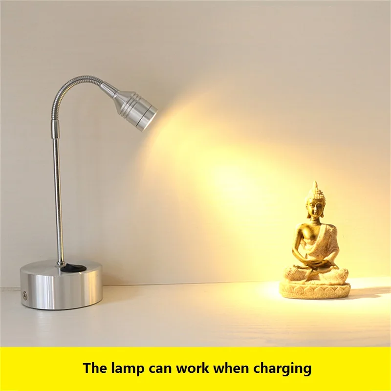 

5-40CM Pole Flexible Tube Led Charging Spot Lamp,1W/3W Rotatable Portable Wireless Display Showcase Counter Switch Battery Light