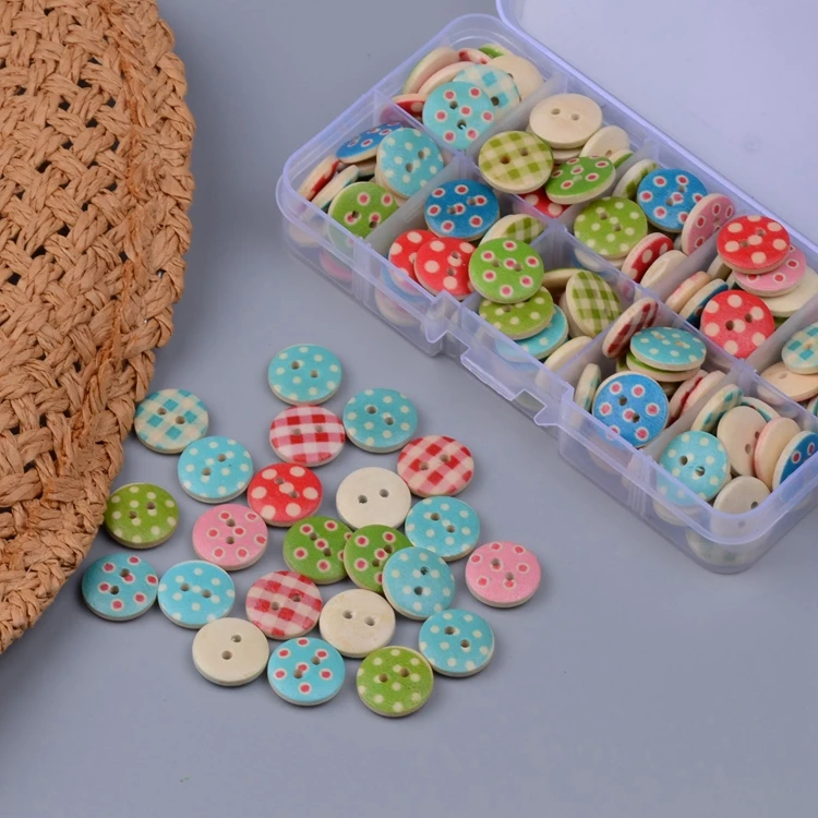 150psc Mixed 10 Style 15mm wooden buttons polka dot rustic plaid handmade button diy accessories small Sewing Supplies Botoes | Дом и сад