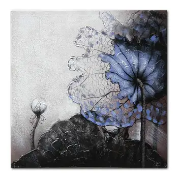 

Handmade Canvas Art Decoration Of Blue Silting Lotus Oil Painting Wall Pictures For Living Room Home Decor Modern Flower Picture