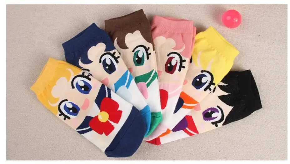 

1 pair New Women's Girls Sailor Moon Cartoon Anime Character Pattern Short Socks Cosplay 6 colors for choice