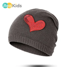 REAKIDS модные Skullies Beanies Hat Детские Новые сердце зимняя теплая шапка для младенца для девочек мальчиков вязанные детские шапки шапочки детская шапка