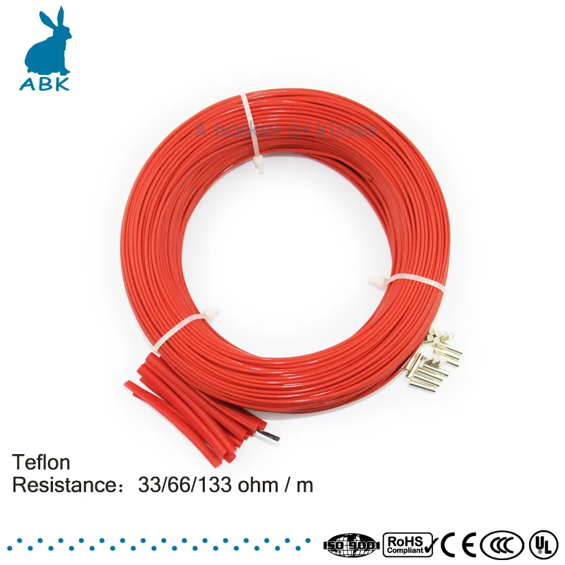 

100meters 33ohm 66ohm 133ohm Teflon PTFE Carbon fiber heating wire Heating cable High quality and low cost Infrared heating wire