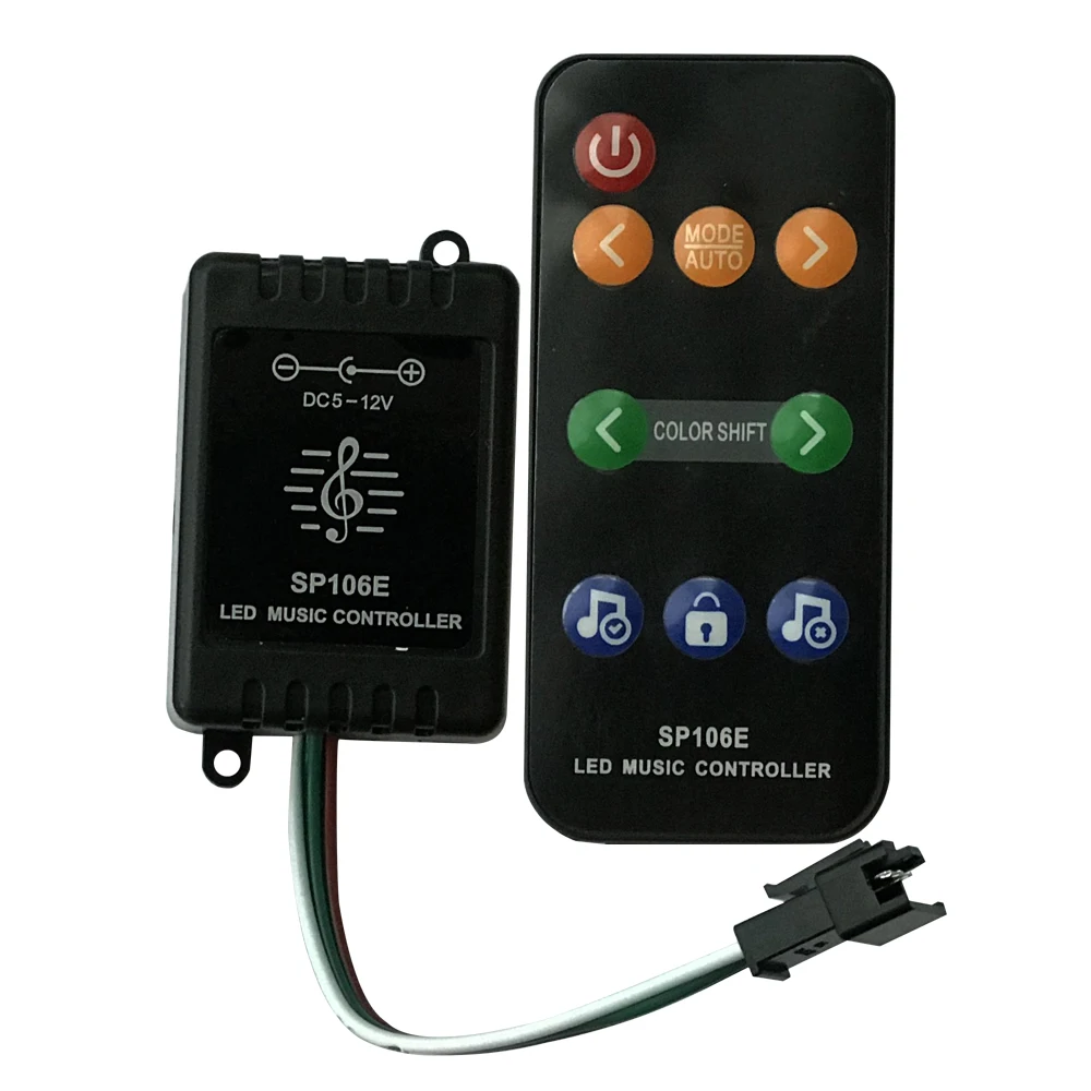

Mini SP106E 9keys LED Music Controller DC5V-12V WS2811 /WS2812B/6812 /1903/6803 Magic LED tape digital music sound controller