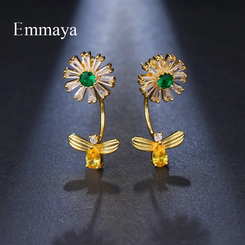 Emmaya модный бренд Сияющий Цветок AAA кубический циркон серьги в форме хризантемы для женщин Свадебные витиеватые ювелирные изделия на день рождения вечерние подарок