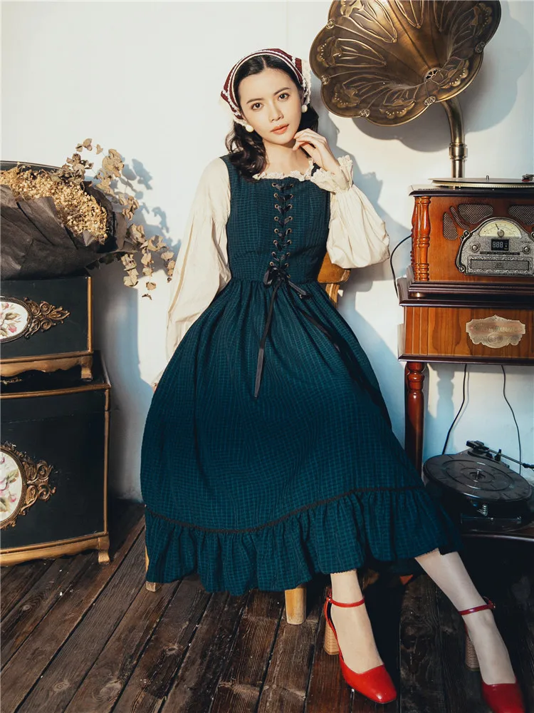 

France Vintage Dress Faux Two Piece Patchwork Striped Dress