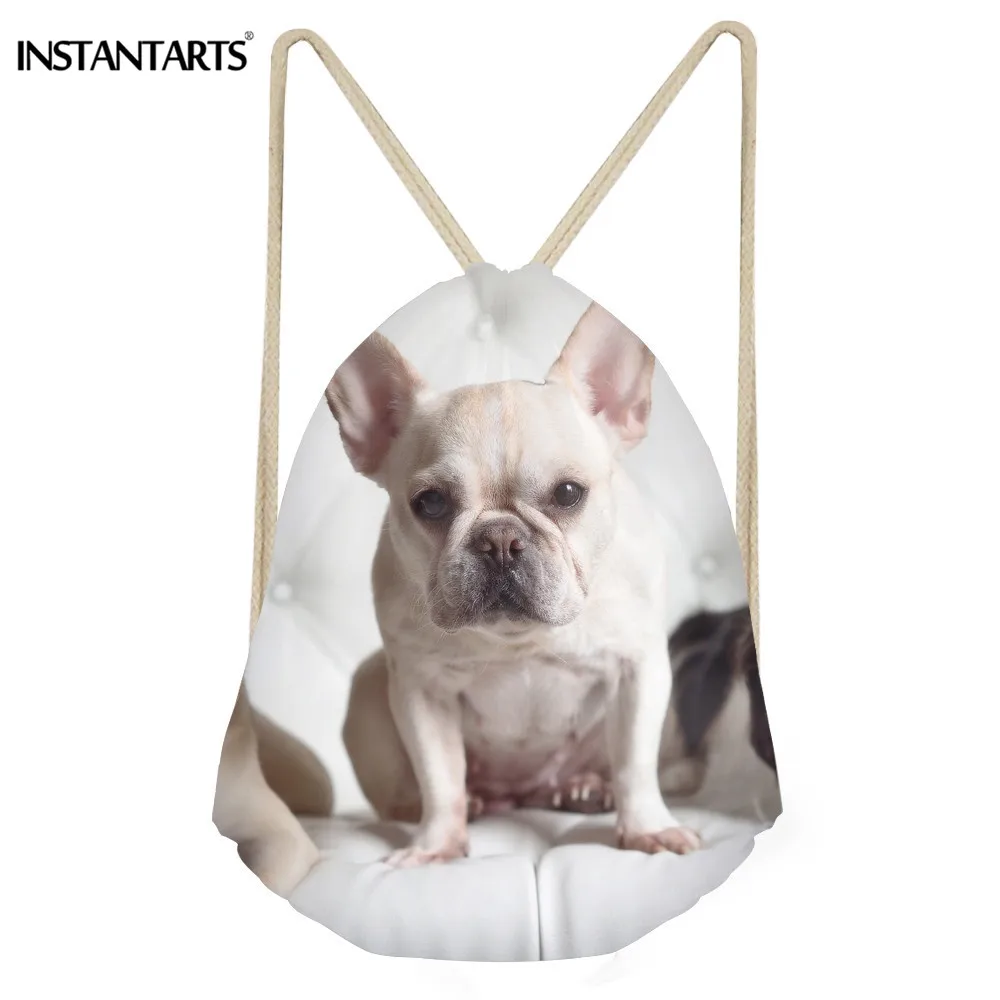 INSTANTARTS Fashion Small Drawstring Bag Women Men Casaul French Bulldog Backpack 3D Cute Dog Print Lady
