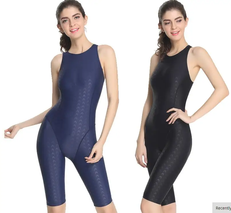swimwear one piece women sharkskin swim jumpsuit knee length swimsuit