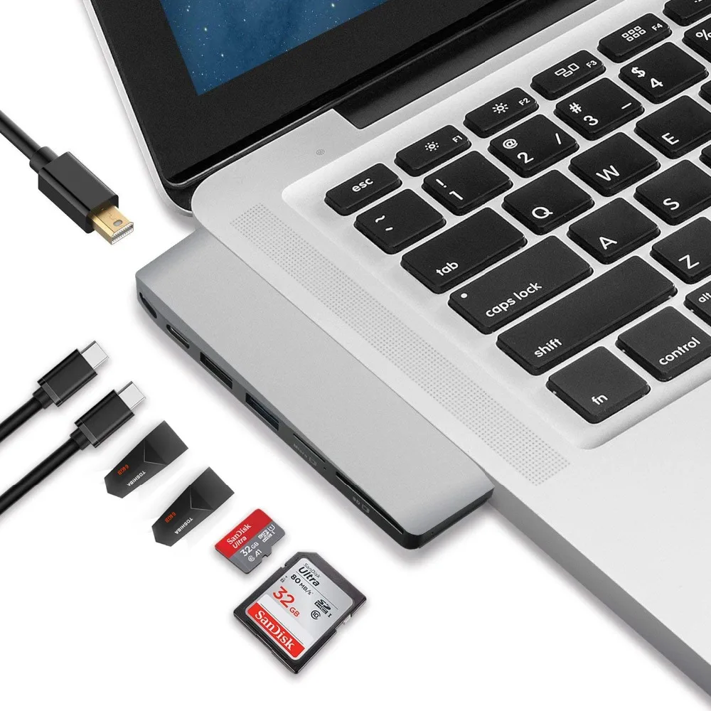 Двойной USB-C концентратор для мини-дисплея адаптер 5 к 60 Гц Поддержка расширения SSD с PD/Data TF SD Reader слот USB 2,0/3,0 Для MacBook Pro