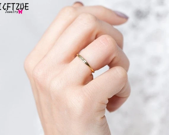 Gold Silver Custom Skinny Stacking Rings Personalized Name Ring For Women Best Friends Wedding Stainless Steel Bridesmaid Gift