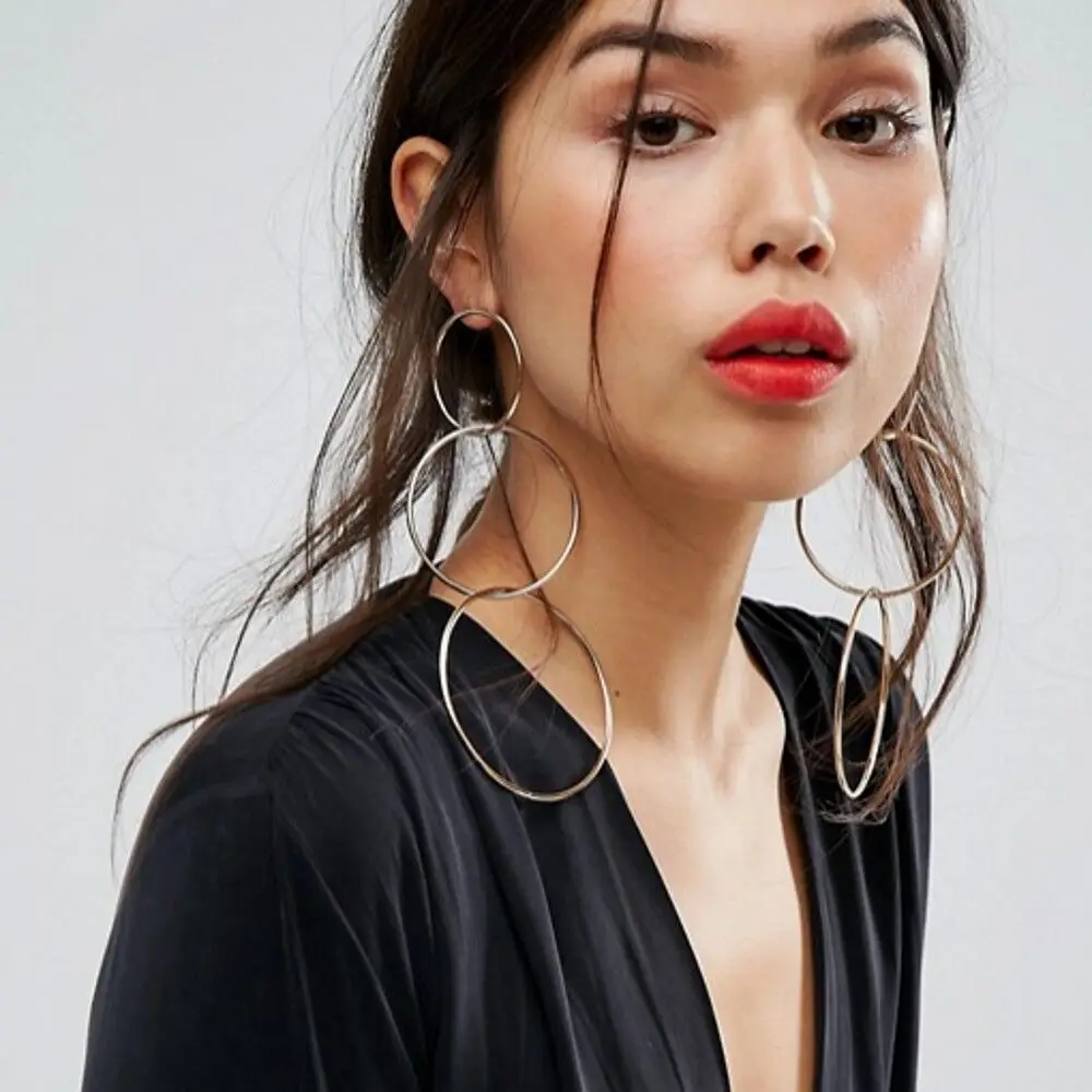 

MESTILO Sexy Oversize Large Round Circle Earring For Women Exaggeration Gold Sliver Geometric Statement Big Long Dangle Earrings