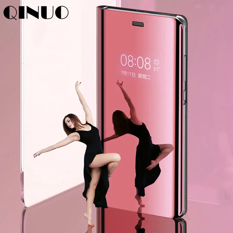 QINUO Smart View Mirror Case For Xiaomi Redmi 5 6 6A S2 4A Plus Note 5 Pro Note5A Note4 Global Note 4X Note 3 Leather Flip Case