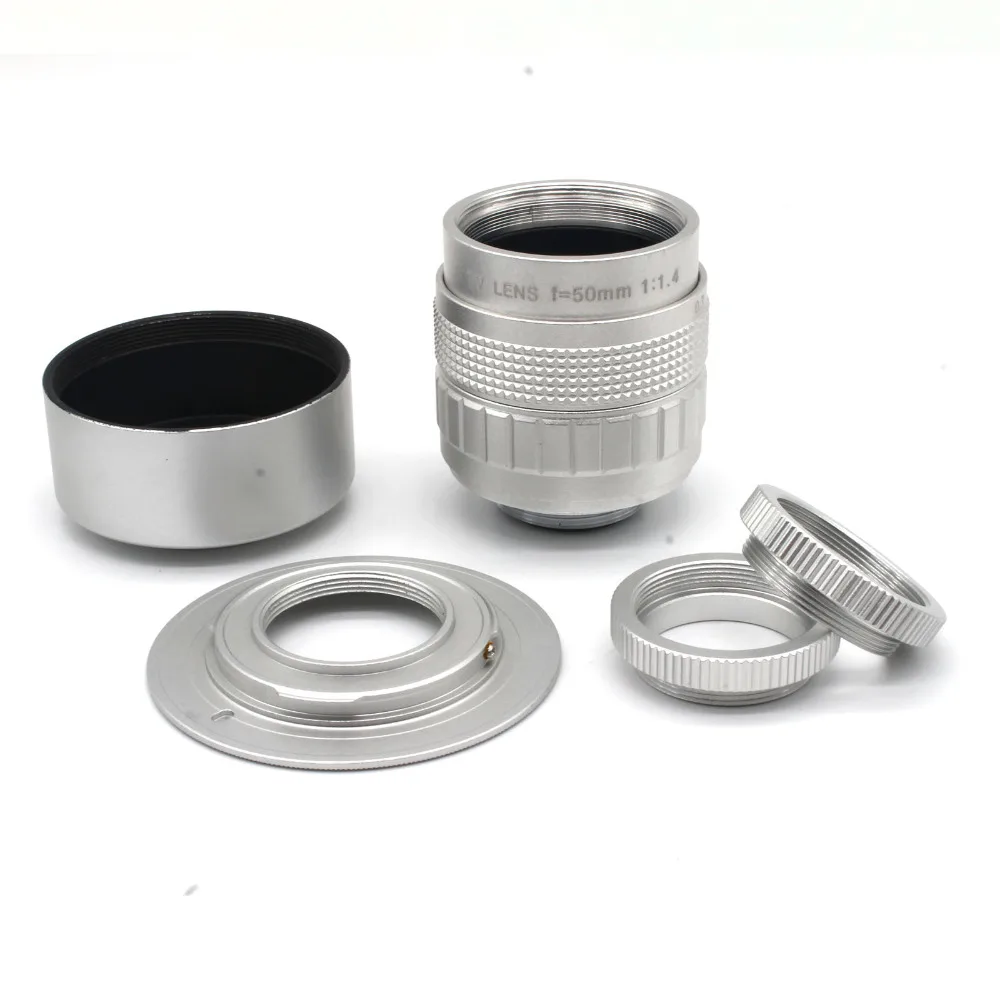 

Silvery 50mm f1.4 C Mount CCTV camera Lens+ Macro Ring+ C to NEX Adapter+ hood FOR SONY EM5 GF5 GX1 GH3 Free shipping