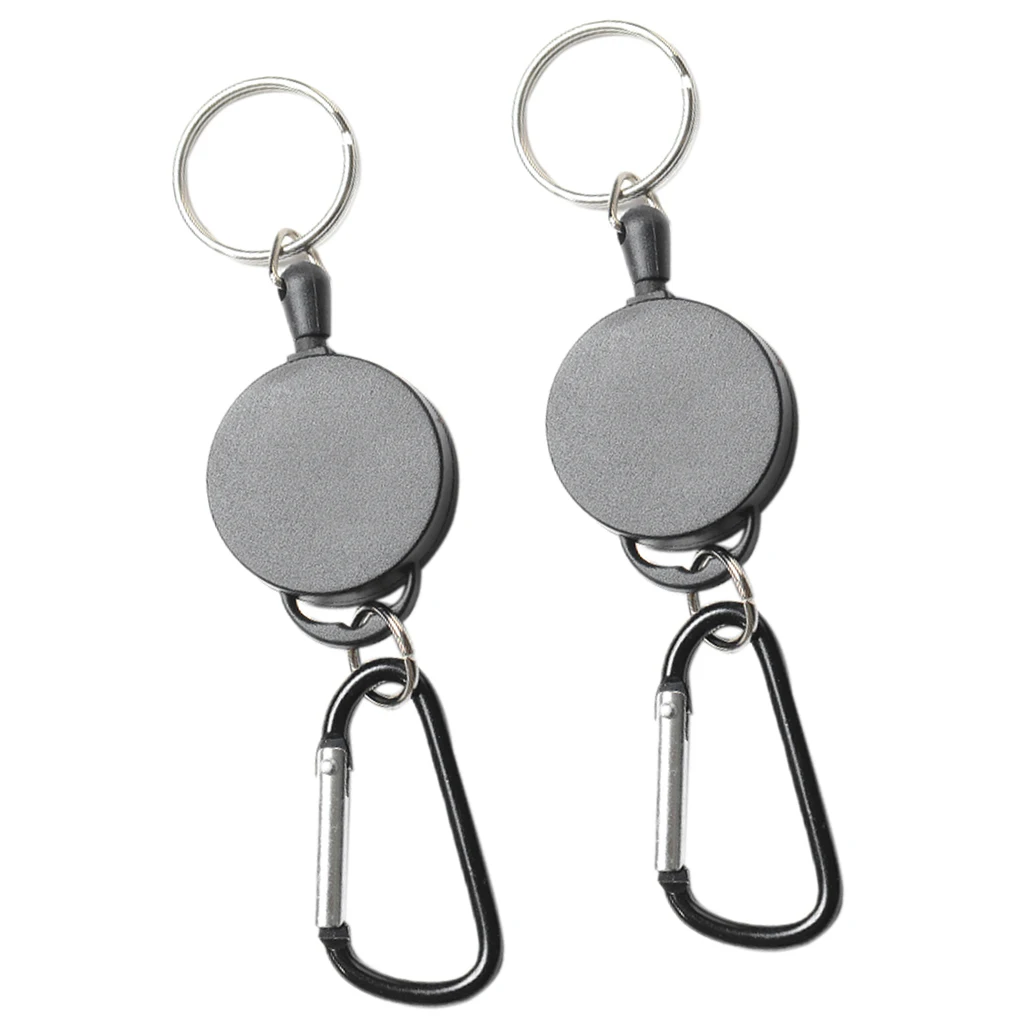 2pcs Heavy Duty Retractable Steel Reel Recoil Chain ID Holder Key Ring Wire Keychain Buckle For Indoors Outdoor Camping Hiking