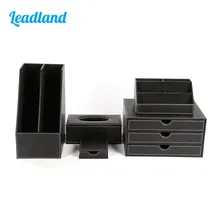 Kingfom 5 шт. современный высокого качества из искусственной кожи Офисные принадлежности наборы для ухода за кожей, коробка для хранения канцелярских принадлежностей, органайзер для ручек набор черная T08K