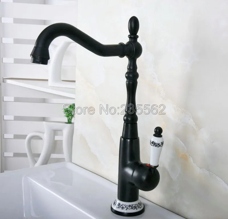 Black Oil Rubbed Bronze Swivel Spout Deck Mounted Bathroom Kitchen Bar Sink Faucet Mixer Basin Tap Single Handle One Hole Lnf650