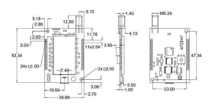 2 шт./лот DMR828-NVOC Вт UHF400-480MHz 8 км большой диапазон Высокое качество голоса DMR/аналоговый Walkie Talkie модуль