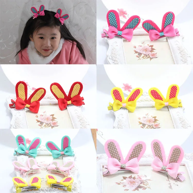 2Pcs New Children's Cute Colorful Dot Bunny Rabbit Ears Hirpin Baby Girls Princess Hair Clips For Children Acessorio De Cabelo T | Детская