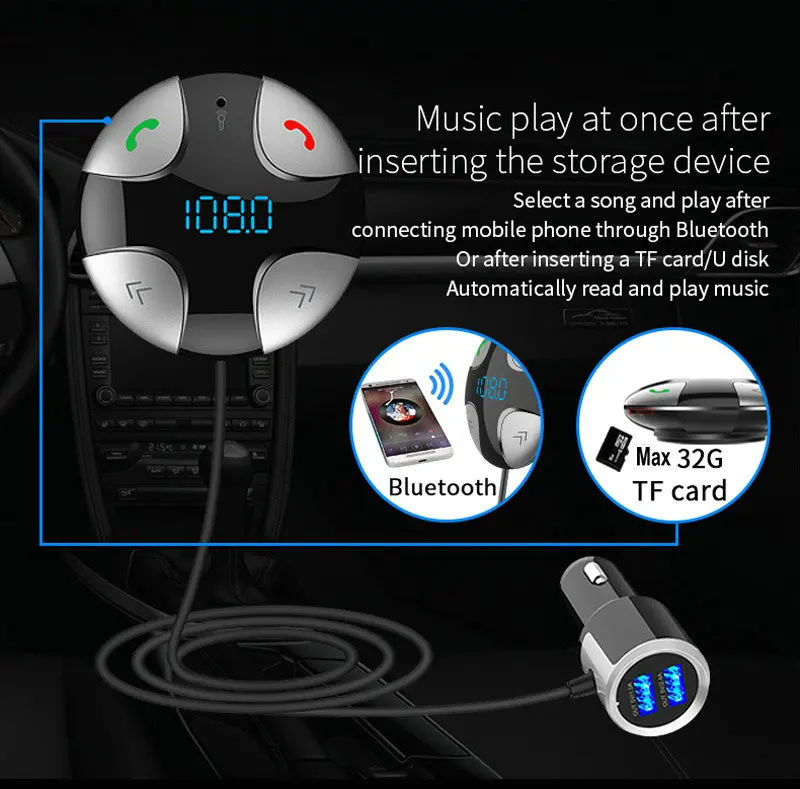 Tikigogo 5 В 1A 2A 2.4A Dual USB салона автомобиля Зарядное устройство MP3 плеер громкой связи Bluetooth Car Kit fm-передатчик мобильного телефона Зарядное устройство