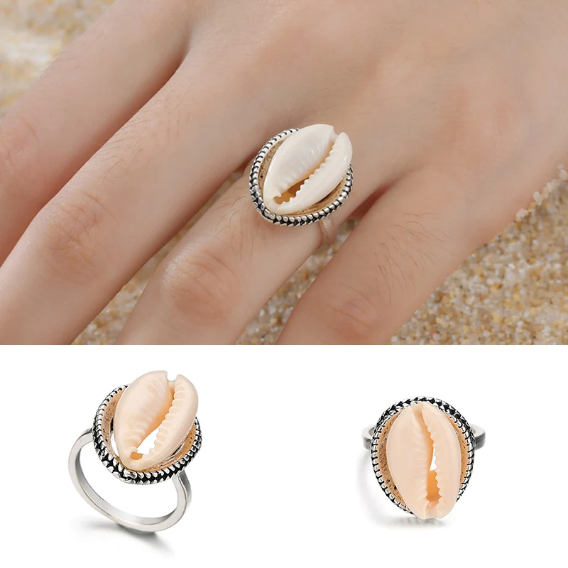 Распродажа античное серебро в виде ракушки кольцо для женщин летние пляжные украшения богемный 2019 поступление 1 шт. подарки аллергия