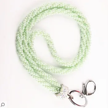 

Light Green Color Fashion Pearl Custom Neck Lanyard Bling Crystal Lanyard For ID Name Badge Holder Key Holder Ring 1pcs