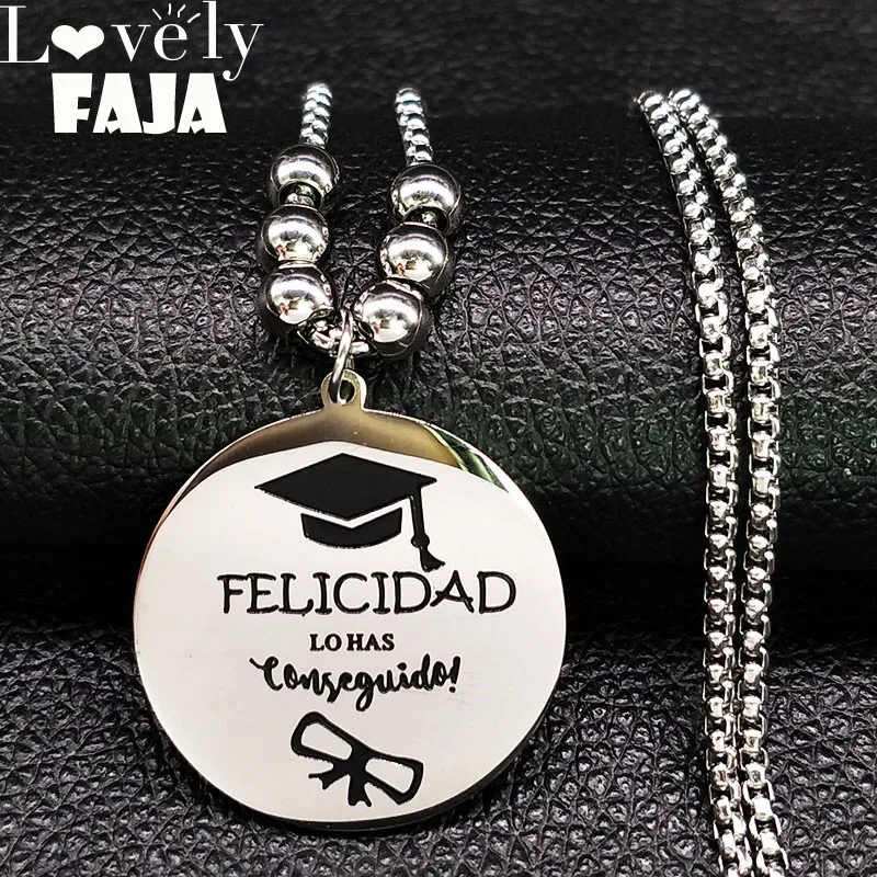 

2019 Fashion Graduation Stainless Steel Necklace for Women Silver Color Long Bead Necklaces Jewelry gargantilla N18485