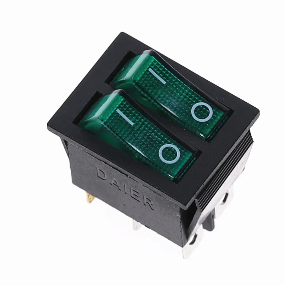 KCD2 двойной лодочный клавишный выключатель 6 Pin ВКЛ-ВЫКЛ с зелеными красными светильник 20A 125VAC/16A 250V - Цвет: Green
