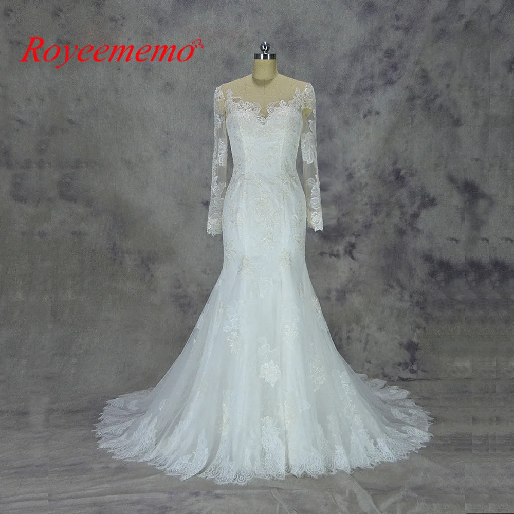 Vestido de Noiva кружевное свадебное платье с длинными рукавами, прозрачный тюль, рукав, свадебное платье, изготовленное на заказ, по оптовой цене от производителя