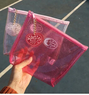 

Transparent PVC jelly cosmetic bag Japanese love small fresh wash bag