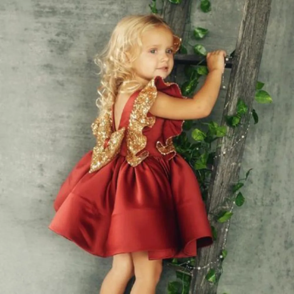 

MUQGEW Hotselling Toddler Baby Girl Dress Flutter Sleeve Dress Sequin Bowknot Wedding Party Princess Vestidos Pageant Clothing