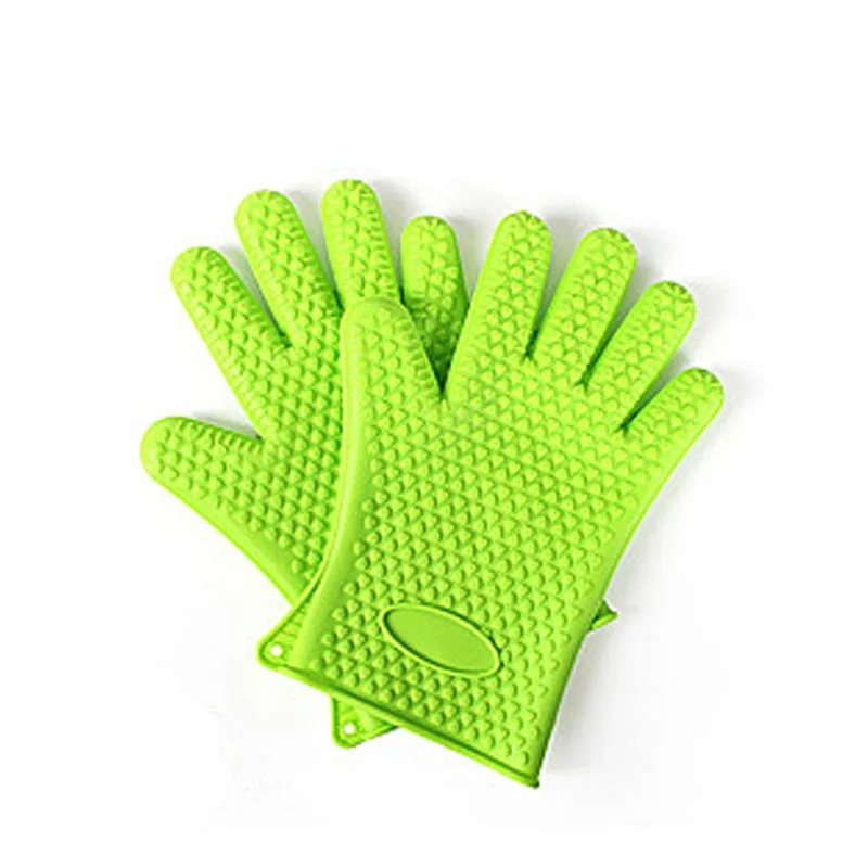Термостойкие перчатки для духовки на открытом воздухе, силиконовые перчатки для барбекю, перчатки для духовки, кухонные инструменты, аксессуары для приготовления пищи, 1 шт - Цвет: Green