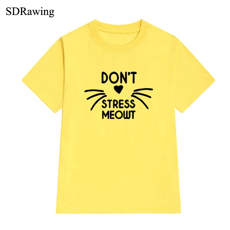 Женская хлопковая Футболка с принтом Don't Stress Meowt Meow Повседневная забавная