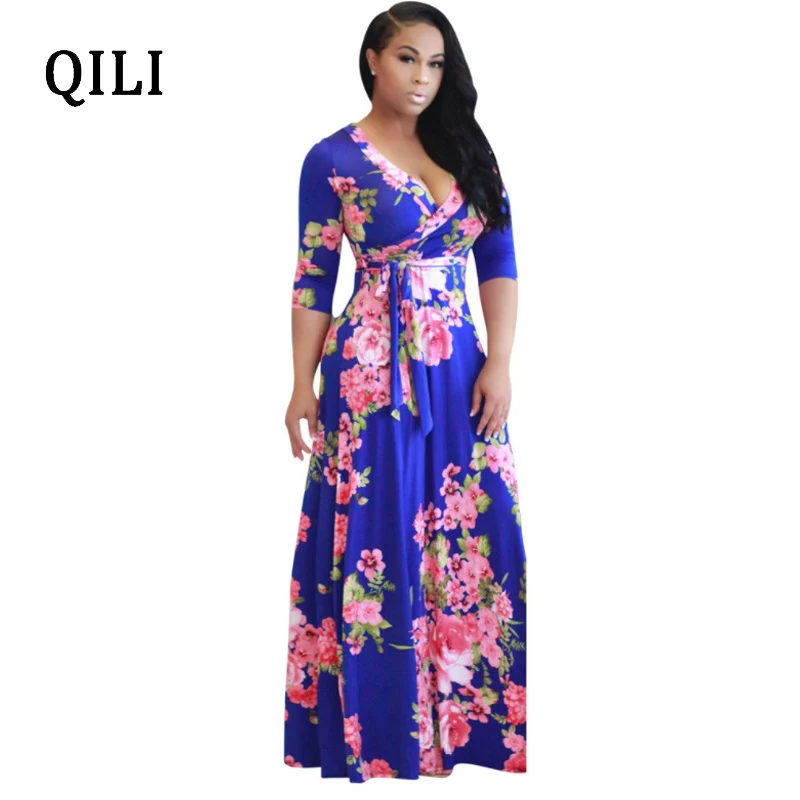 Женское свободное платье QILI Boho летнее Пляжное Платье макси с v образным вырезом и