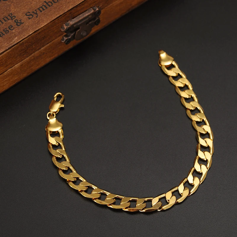 

High qualiaty Gold bangle Bracelet Men Jewelry Wholesale Trendy Gold Color 21CM 9MM Thick Cuban Link Chain Bracelets boy gifts