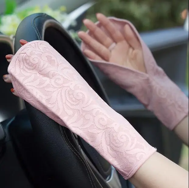 

Women's spring summer fingerless driving gloves lady's sunscreen short cotton gloves lady's anti-uv lace glove R374