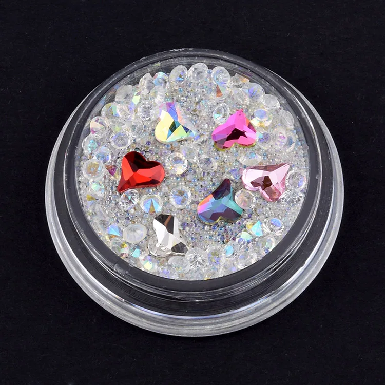 Heart Beads 1 коробка прозрачный арт для ногтей шпильки и стразы заостренный назад горный хрусталь flatback амулеты смешанные украшения для ногтей бисер "икра" поставка YST21 - Цвет: Heart Beads