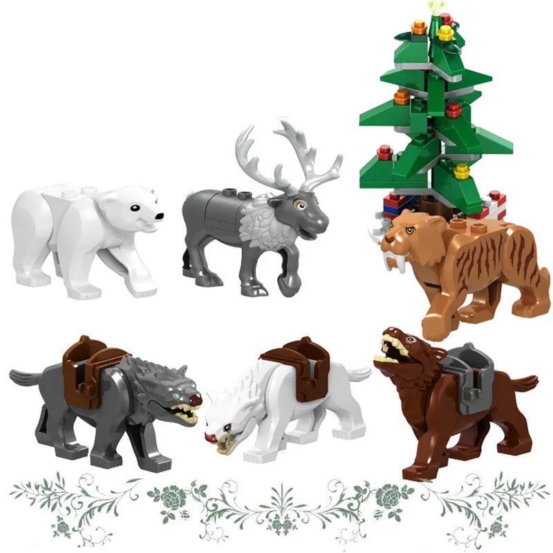 Новые животные серии волк лося Legoings DIY блоки игрушки Дети Обучающие сборочные