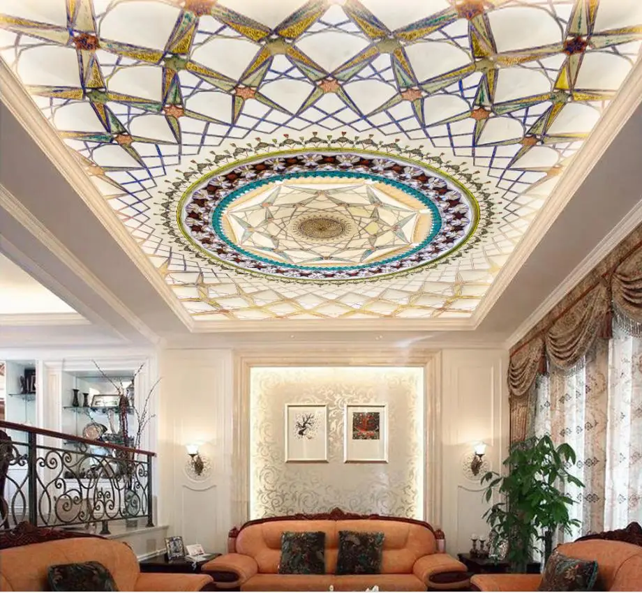 

3D Индивидуальные обоями Домашний Декор 3D потолочные фрески атмосферные элегантный геометрической формы потолка Обои для Гостиная