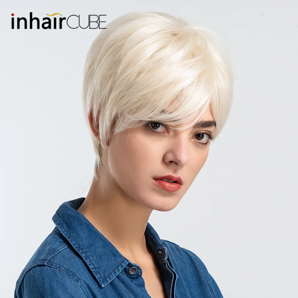 Inhair Cube короткие синтетические парики для женщин натуральные прямые пушистые Многослойные короткие волосы парик с челкой европейский стиль