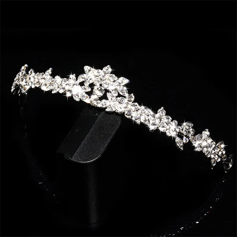 Hot Sale New Fashion Simple Flower Crown Rhinestone Headband Diadem Crystal Bridal Hair Jewelry Wedding Dress