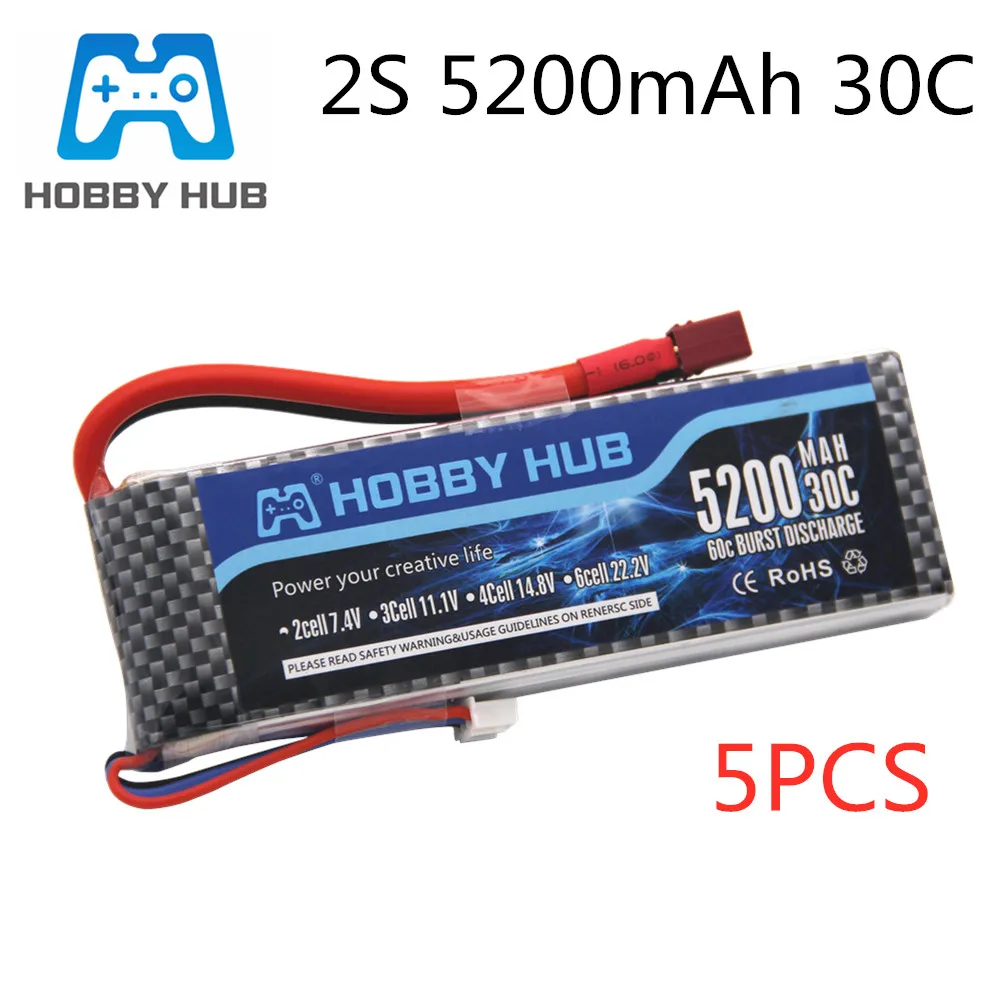 

High Power 7.4V 5200mAh Lipo Battery 30C 2S Battery 2S LiPo 7.4 V Battery 5200mAh 30C 2S Lithium-Polymer Batterie For RC car