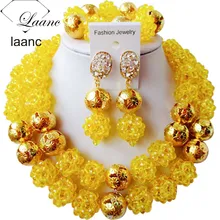 Очаровательная желтый хрустальный шар женские ожерелья бижутерия в нигерийском стиле Свадебные африканские бусы комплект ювелирных изделий abc642
