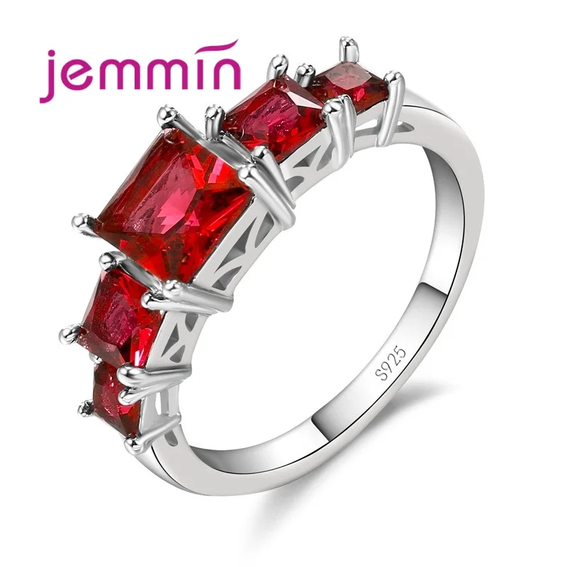Очаровательные модные кольца на палец, стразы, мозаика, прозрачное Кристальное кольцо для женщин, лучшие подарки Anillos 925 пробы, серебряные ювелирные изделия - Цвет камня: red