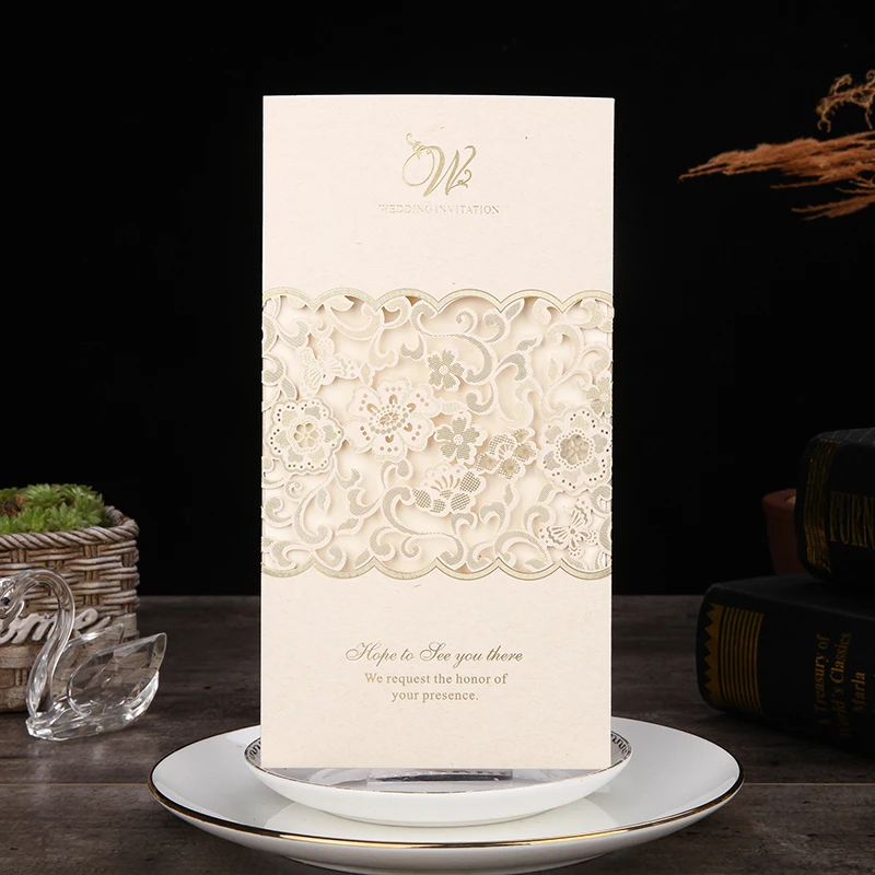 

1pcs Blue White Red Laser Cut Wedding Invitations Card Rose Elegant Greeting Card Customize Envelopes Wedding Party Decorations