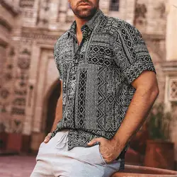 Рубашки уличная мужская летняя Модная Повседневная рубашка с отворотом в стиле ретро с принтом и коротким рукавом мужская пляжная
