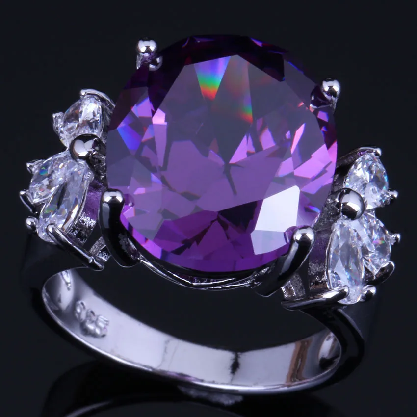 Delightful Oval Purple Cubic Zirconia White CZ Silver Plated Ring V0612 | Украшения и аксессуары