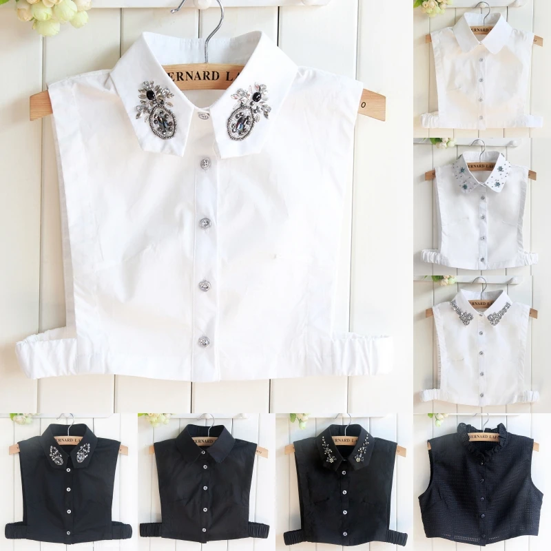 

Wholesale All-match White Black Detachable Color Diamond Shirt Fake Collar Women Elastic Band Solid False Collars Female YG233