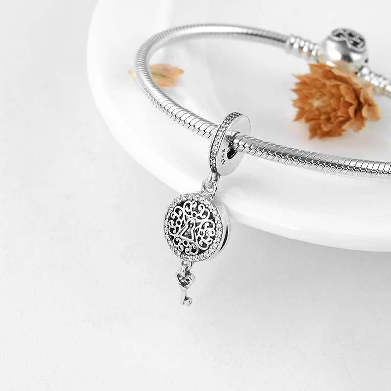 Мода 925 стерлингового серебра Дерево жизни с Висячие Подвески в форме ключей подходит Pandora Шарм браслет ювелирных изделий